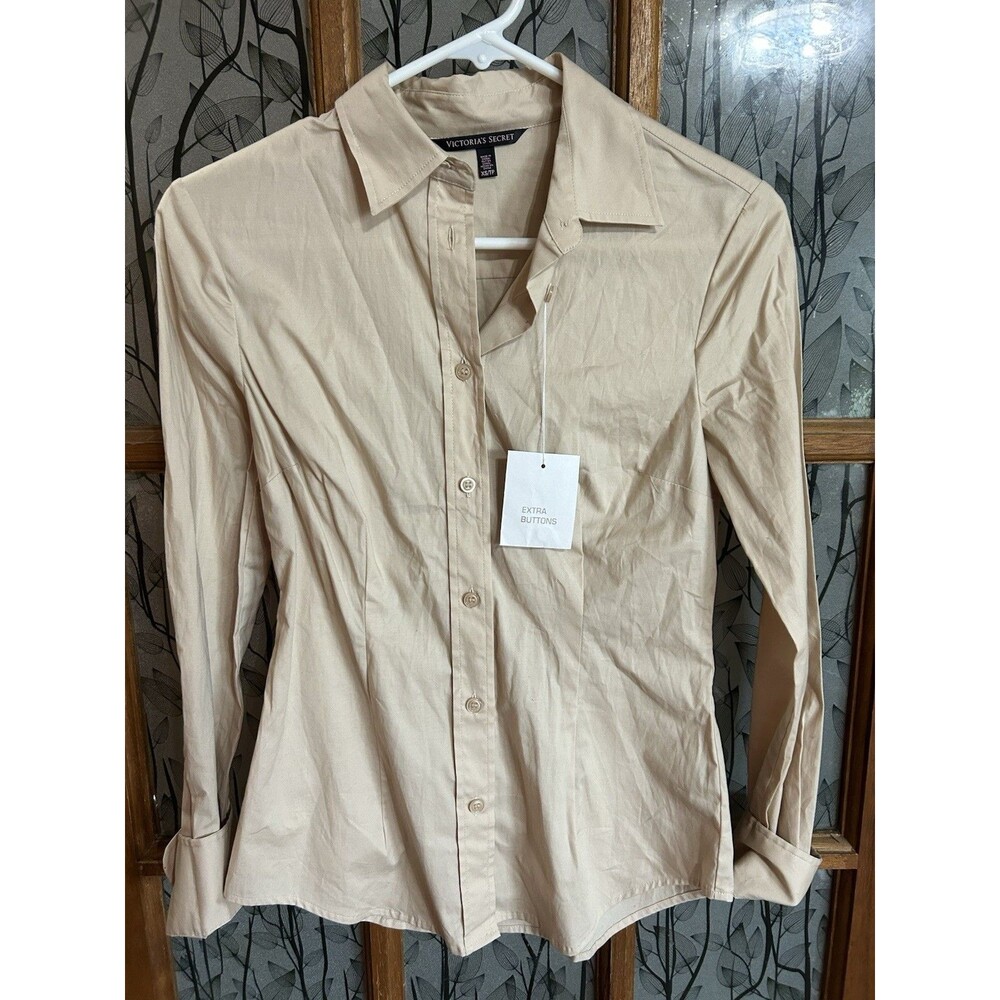 Victoria's Secret Women's Long Sleeve Button Up  Xtra Small Pleated Waist Tan